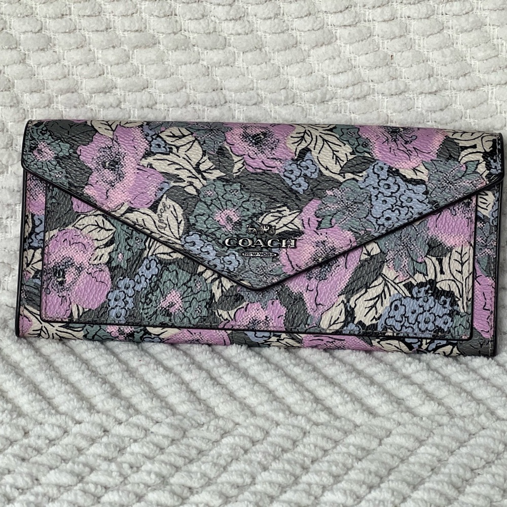 Coach Pink and Blue Floral Envelope Slim Wallet